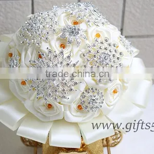 Luxurious White Satin Pearls Jewel Bouquet Bridal Bouquet Bridesmaid Bouquet thumbnail-2