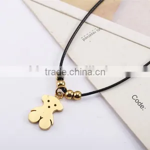 Fashionable Most Popular Simple Black Long Rope Friendship Necklace With Bear Pendant thumbnail-5