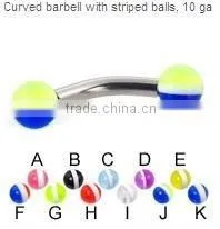 Curved Barbell With Striped Balls Eyebrow Ring Piercing Jewelry thumbnail-1