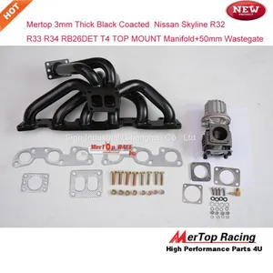 Mertop 3mm Thick Black Coated Niss** Skyline GTR R32 R33 R34 RB26DETT RB26 T4 TOP MOUNT Turbo Exhaust Manifold+50mm Wast thumbnail-1