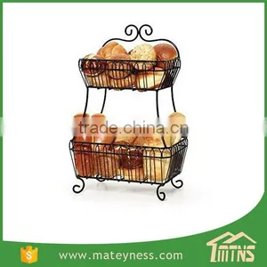 2 Tier Flat-Back Bread Display Rack Metal Bread Basket thumbnail-1