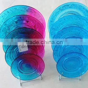 Set 5 Blue Color Light Glass Plates for Table Decoration thumbnail-1