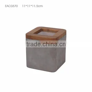 Square Concrete and Wood/Bamboo Pen Holder for Office Use thumbnail-2