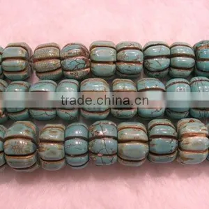 16" 12-16mm Blue Pumpkin Shaped Natural Loose Turquoise Beads thumbnail-1
