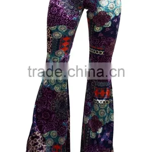 MGOO 2017 Custom Print Velvet Floral Print Bottom Leggings High Waist Flare Leg Opening Fashion Pants thumbnail-2