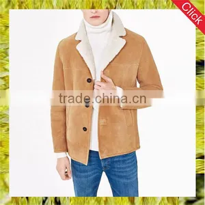 Popular Ochre Warm up Winter Coat Faux Leather Shearling Jackets Men 2017 thumbnail-1