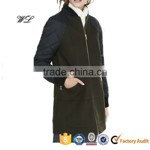 Wholesale Women Clothing Melton Wool Blend Women Winter Quilted Long Varsity Jacket thumbnail-2