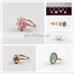 Fashion Flower and Pearl Enamel Knuckle Ring Set Gift Jewelry thumbnail-2