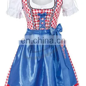 Handmade"Blue Pink 100% Cotton Dirndl German Bavarian Dress thumbnail-1