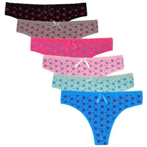 Yun Meng Ni Sexy Underwear Ultra Soft Lace Waist-Band T-back With Flower Printing Breathable Cotton Lady Thong thumbnail-2