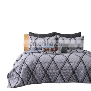 Patchwork Reversible Queen 90gsm Microfiber Fabric Quilt Bedspread Set thumbnail-1