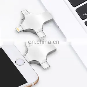 USB 2.0 Flash Drive Metal USB Memory Stick Drive FOUR Functions in One U Flash Disk for IPhone/iPad/android/PC thumbnail-3