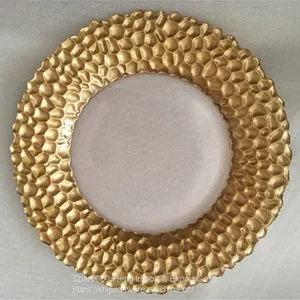 Wholesale Modern Clear Gold Dish Vintage Wedding Decoration Gold Rimmed Glass Charger Plates thumbnail-2