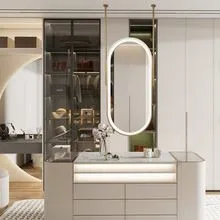 Hotel Intelligent Bathroom Mirror Hanging Rod Mirror Suspended Elliptical Washbasin Double-rod Luxury Illuminated Mirror thumbnail-4