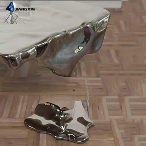 Liquid Stainless Steel Coffee Table - Mirror - Modern Interior Polished Water Ripple Design (sculpture Art Work) thumbnail-2