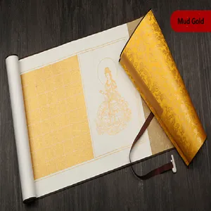 Xuan Paper Calligraphy Hand Scroll Yellow Gold Dust Ancient Eternal Blue Color Song Brocade Box Set for Writing < The Heart of Sutra > thumbnail-5