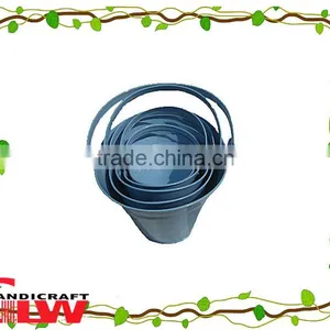 Set of 5 Handmade and Durable, Circular Shaped Home Storage Buckets With Handle and Pattern in Blue Color thumbnail-1