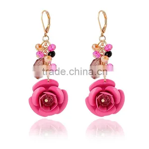 Popular Style Fashion Crystal Colored Enamel Earrings Real Flower Earrings thumbnail-1
