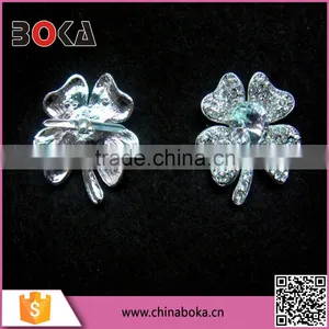 BOKA Silver Alloy Metal Four Leaf Clover Shoe Buckle With Crystal Rhinestones, Rinestone Clover Shoe Buckles thumbnail-1
