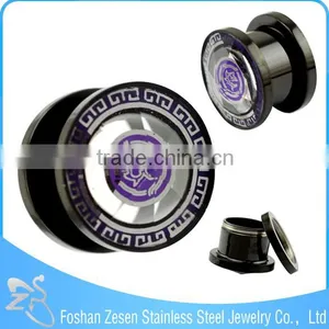 NEW! Black Steel Picture Set Tunnel Ear Plug Piercing thumbnail-2