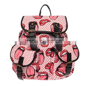 2016 3d Printed Lips Dot Tongue Vintage Canvas Rucksacks Cute School Satchel Rucksack Backpack Campus Bag thumbnail-1