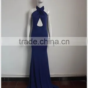 Custom Made Women Halter Long Floral Hem Navy Maxi Dress Quality Choice thumbnail-3