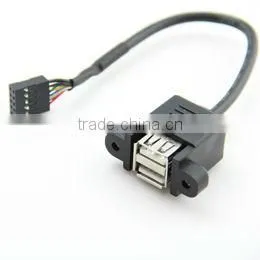 Bulkhead Dual Mount Panel USB 2.0 A Female to Dupont 2.54mm 2*5P Housing Cable thumbnail-1