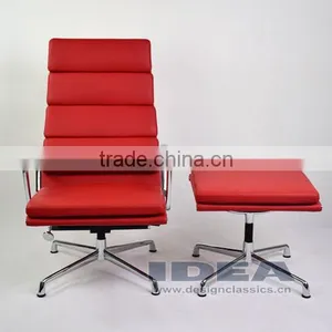Replica Charles Management Easy Chair With Ottoman - Red Genuine Leather thumbnail-3