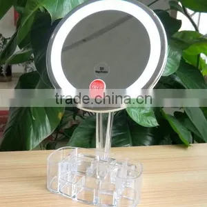 Touch Led Makeup Mirror, 8" Led Lighted Makeup Mirror With Organizer, Desktop Makeup Mirror With Touch Switch Quality Choice thumbnail-1