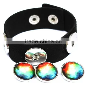 Wholesale Glass Nebula - Galaxy Space - Novelty Leather Metal Cuff Buttons Bangle Bracelet thumbnail-1