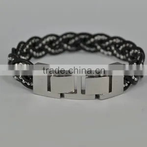 Charm Bracelets Leather Stainless Steel Double Wrap Leather Bracelet Macrame Bracelets thumbnail-1