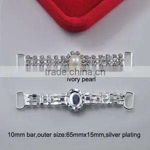 (M0905) 65mmx15mm,10mm Bar, Rhinestone Connector for Hair Jewelry,silver Plating,ivory Pearl thumbnail-1