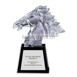 Glass Factory Crystal Horse Head With Black Base for Horse Race thumbnail-1