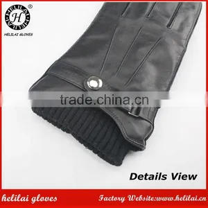 Helilai Customized Men Plain Warm Winter Black Leather Polyester Fur Linned Men Leather GLoves thumbnail-4