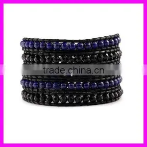 GZKJL-BL0176 Hot Sale Beaded Leather Bracelet, Natural Stone 5 Wrap Bangle thumbnail-1