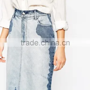 Women Long Denim Skirt Midi Length White Denim Skirt thumbnail-3