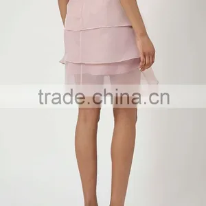 2015 Stylish Girl's Short Pink Chiffon Pleated Skirt Woman's Organza Petal Straight Skirt thumbnail-2