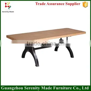 Adjustable Height Wooden Dining Table With Steel Legs thumbnail-1