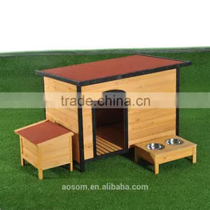 PawHut Large Wood Outdoor Wood Elevated Pet House Dog Kennel Shelter w/ Opening Roof thumbnail-1
