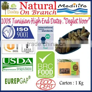 Organic Natural Dates on the Branch. Tunisian High Quality Dates "Deglet Noor" Category, Fresh Dates Fruit, Sweet Dates 1 Kg thumbnail-1