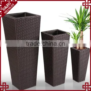 S&D Various Plastic pe Rattan Hand Made Outdoor Decorative Indoor Flower Pots / Cheap Garden Ceramic Planters and Pots Set of 3 thumbnail-1