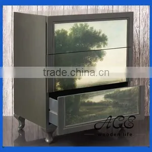 Vintage Wooden Bedside Table Digital Printing Night Table With Drawer Solid Wooden Furniture thumbnail-1