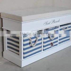 Wooden Cabinet With Natural Wicker Basket thumbnail-1