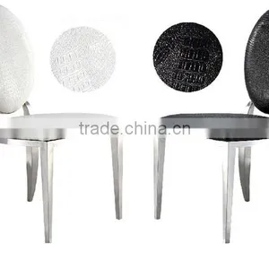 White Modern Stainless Steel Oval Back Dining Chair thumbnail-1