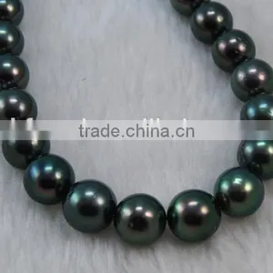 Wholesale 13-14mm Peacock Green Genuine Tahitian Pearl Strands thumbnail-2