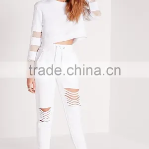 OEM Service Fashion Cheap White Ripped Front Jogger Pants thumbnail-2