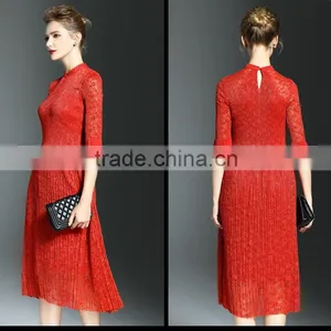 Elegant Lady Lace Hollow Out Embroidery A-line Pleated Fold Lace Dress thumbnail-2