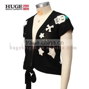 100% Cotton Hand Crocheted Sweater Black Womens Crop Top thumbnail-3