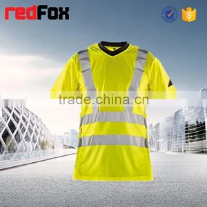 Red Superior 100% Polyster Safety T-shirt for Worker Workwear T-shirt hi Viz Shirt Safety T-shirt With Chest Pocket thumbnail-1