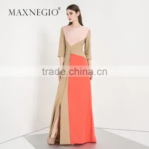 Retail Online Shopping Latest Dress Designs Photos Women Contrast Maxi Evening Dress Long Sleeve thumbnail-2